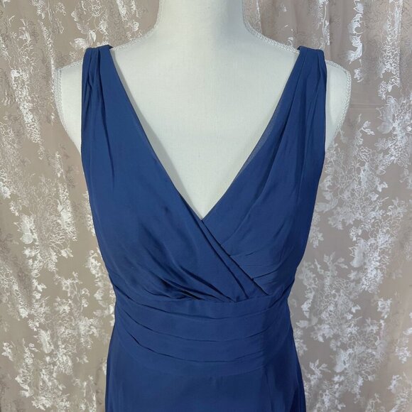 David's Bridal Long Chiffon Surplice Tank Dress in Marine Blue Women's Size 10 - Picture 2 of 12